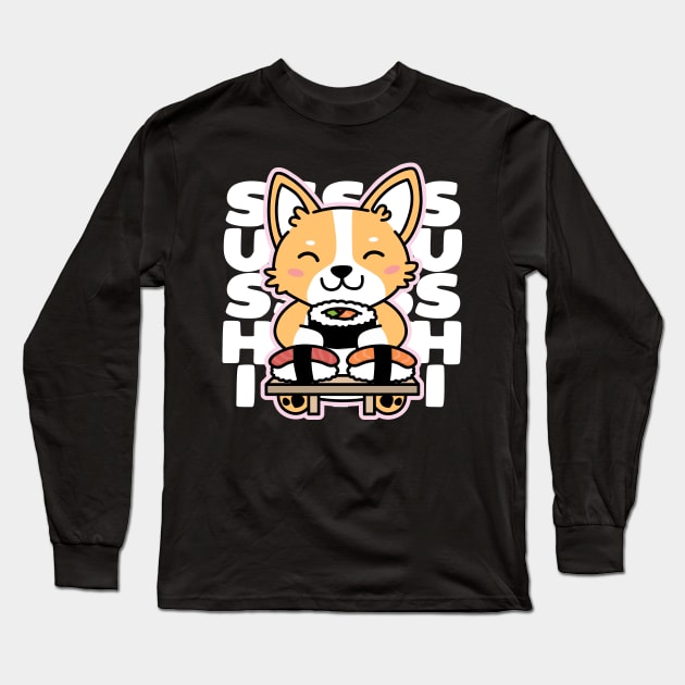 Corgi Eating Sushi Long Sleeve T-Shirt by DetourShirts